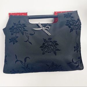 Victoria’s Secret Black Floral Bag Wooden Handles